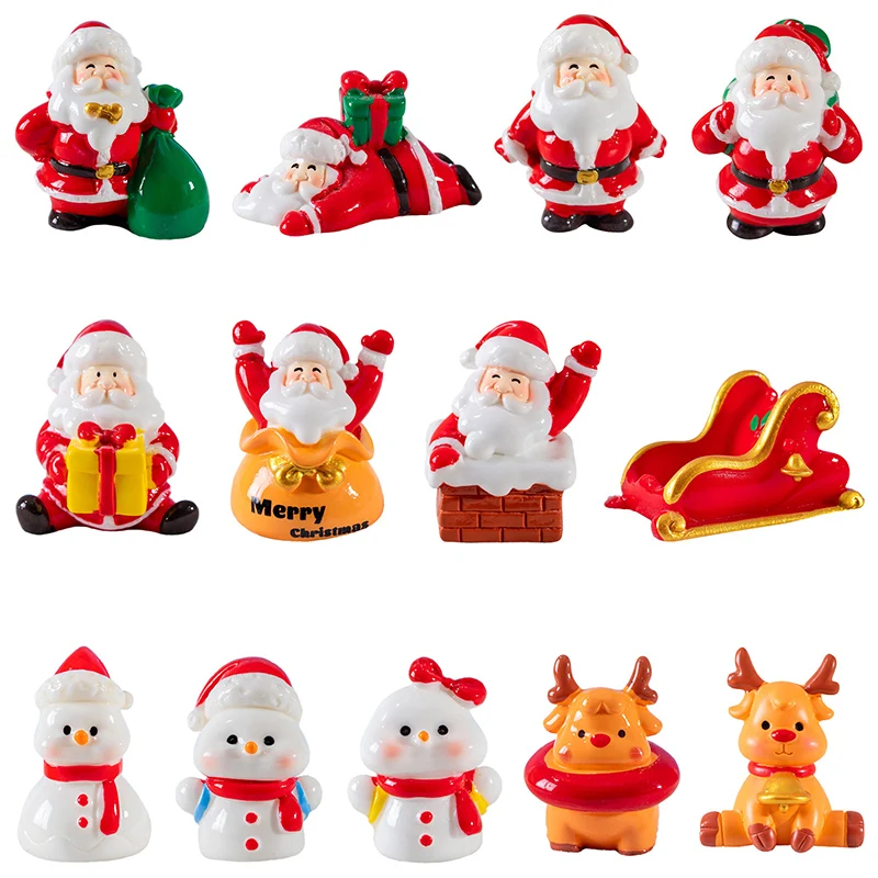 

13pcs Santa Claus Snowman Sled Gift Christmas Ornament Resin Craft Microlandscape Fairy Garden Decor Christmas Ornaments