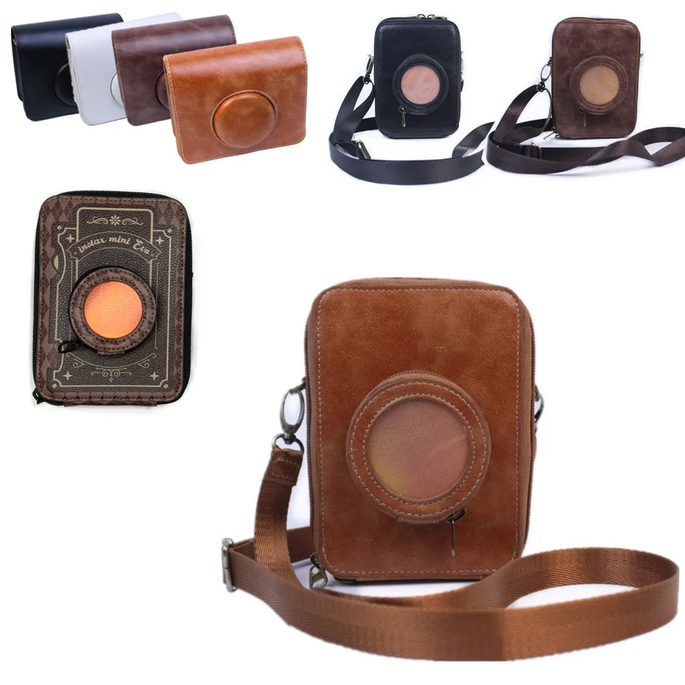 Funda de PU para Fujifilm INTAX MINI Evo Fuji, carcasa de bolsa y correa para el hombro