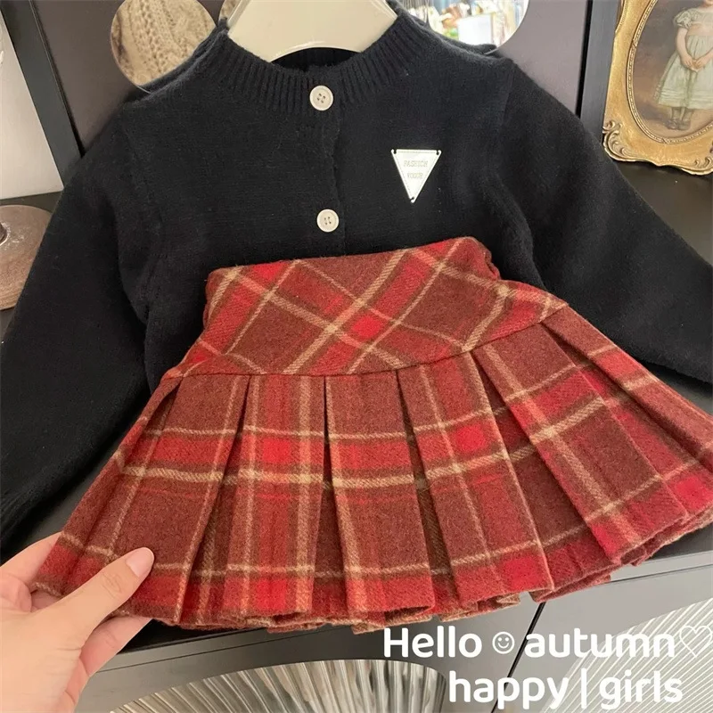 2 pezzi vestiti della neonata Set bambini neonati bambini autunno inverno Cardigan lavorato a maglia addensato + vestito gonna a pieghe