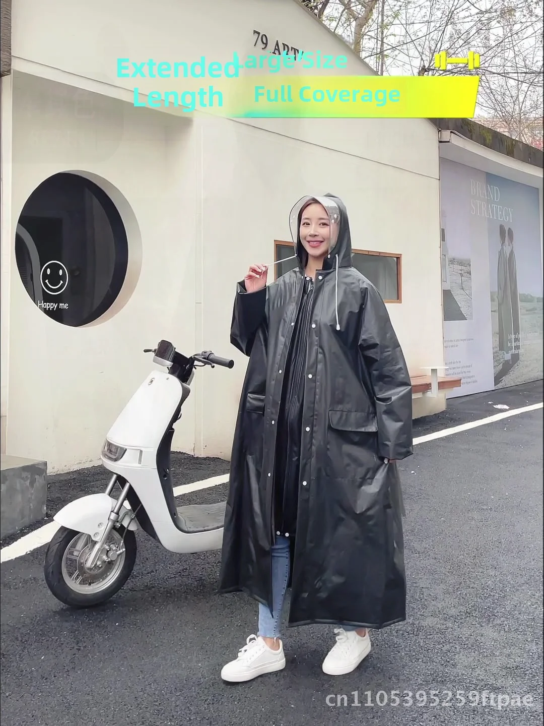 Unisex Long One-Piece Raincoat Full Body Waterproof EVA Fabric Adult Poncho Single Use Outdoor Hiking Rain Gear Navy Green Black