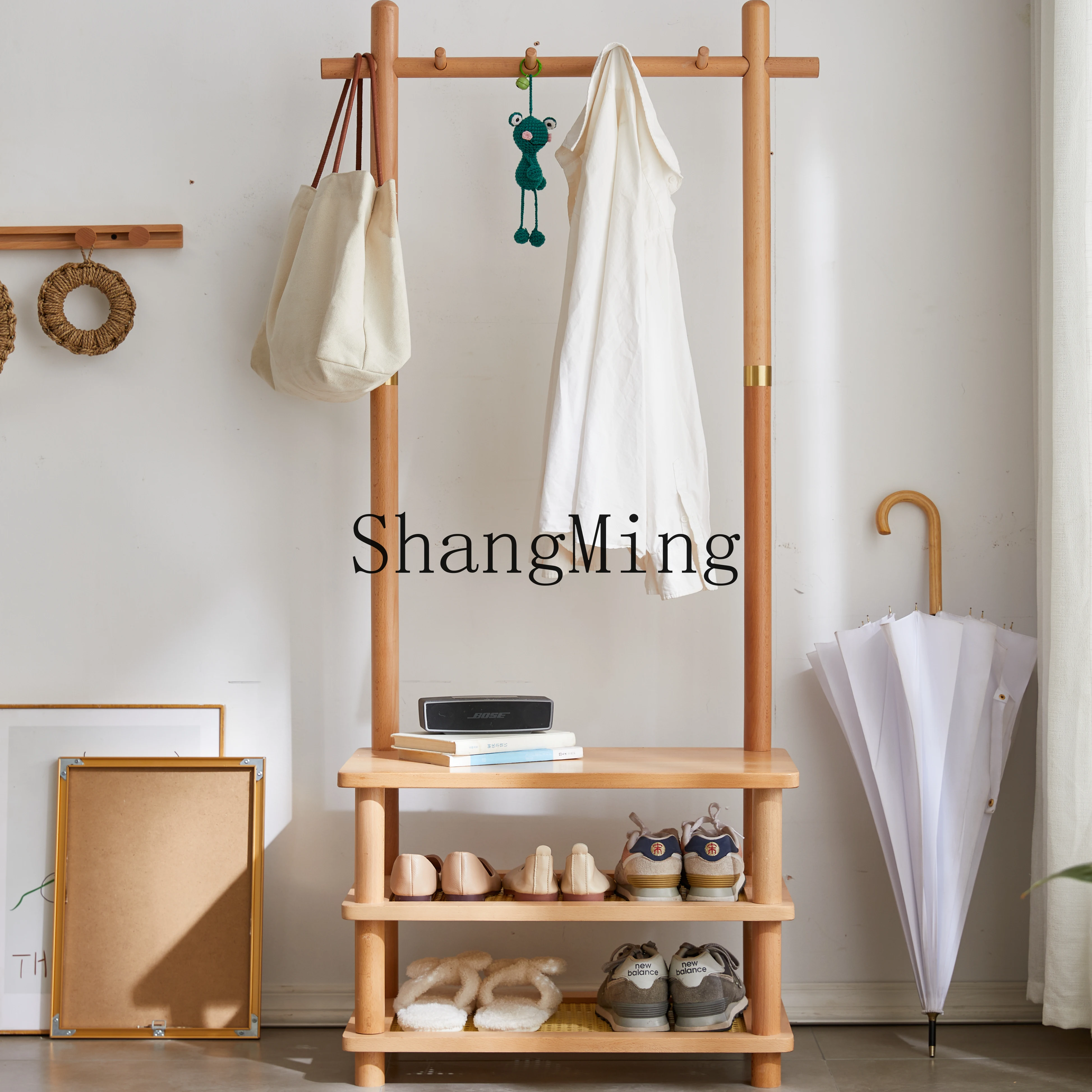 

CL solid wood shoe changing stool floor-to-ceiling storage porch stool shoe rack household simple integrated hanger
