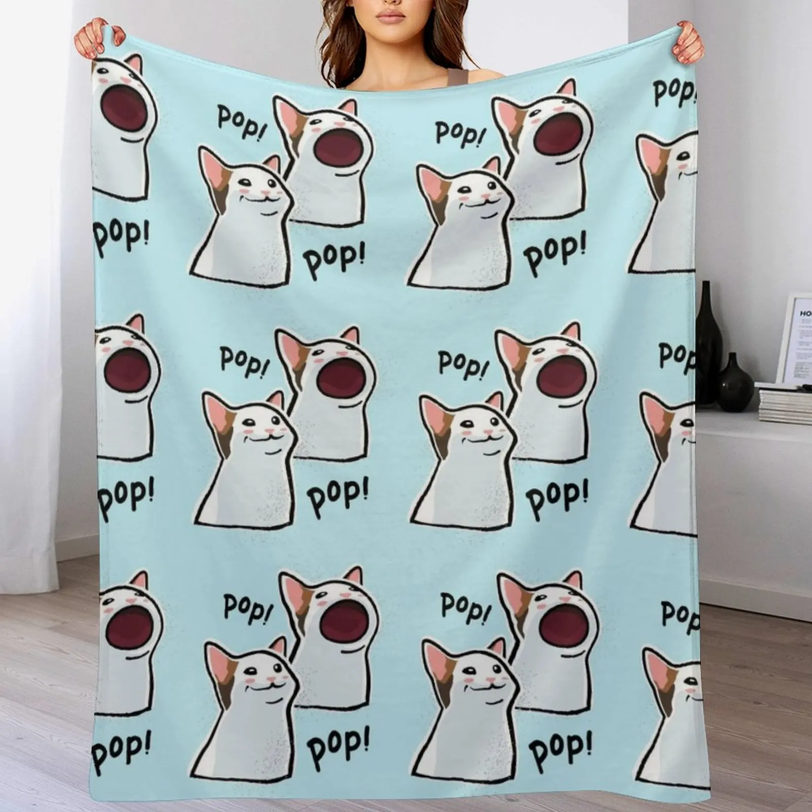 

Pop Cat Meme / PopCat / Popping Cat Throw Blanket Lightweight Warm Blanket for Travel Camping