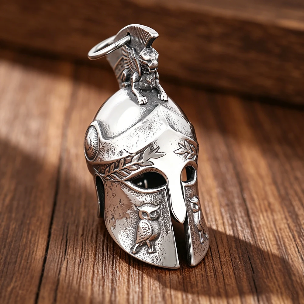 Beliebte Charme Spartan Helm Halskette Punk Rock Edelstahl Motorrad Wächter Glocke Anhänger Mode Männer Biker Schmuck Geschenke