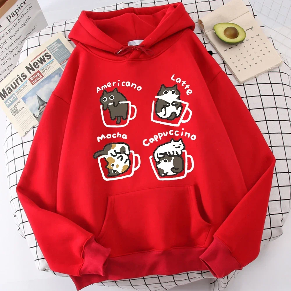 Cartoon Hoodies Five Little Cats Playing in The Cup Hoodie Street Harajuku Sweatshirt Holiday Daily Fashion Women\'s Sweatshirts