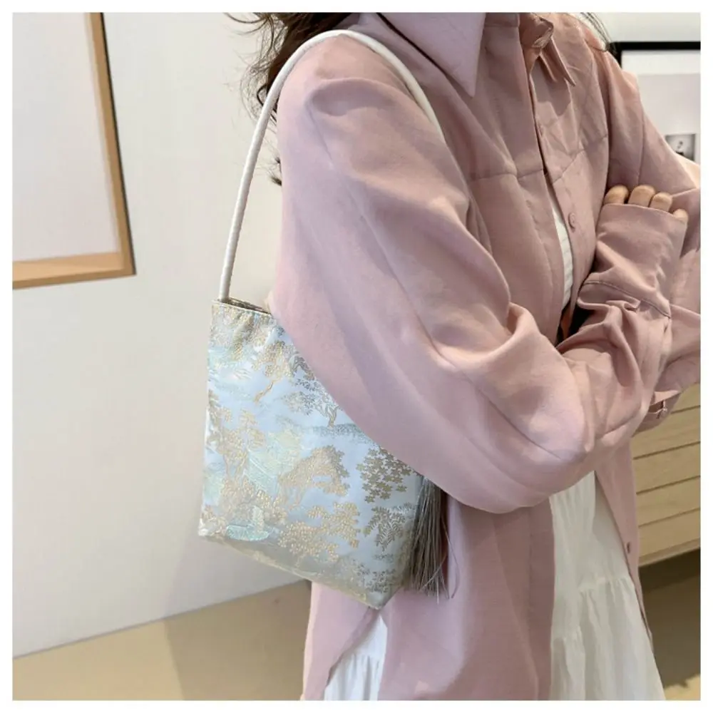 

Printed Embroidery Shoulder Bag Handbag Floral Hanfu Bucket Bag Large Capacity Tote Bag New Chinese Style Handbag Outdoor