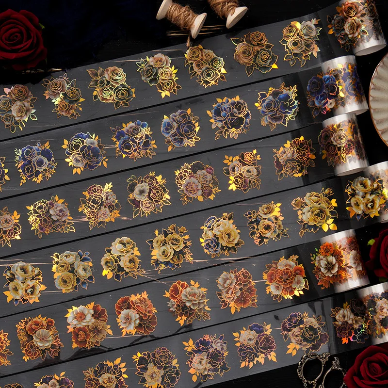

10pcs/lot Decorative Adhesive tapes Golden Flower Inscription Collection masking tapes Junk Journal Scrapbooking stikcers