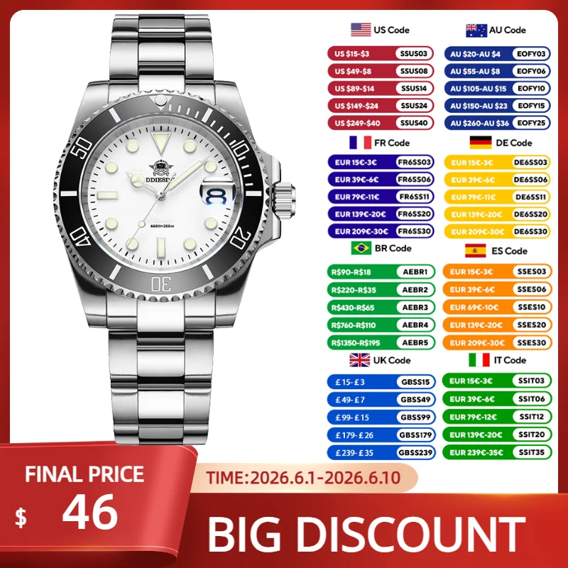 

ADDIESDIVE Quartz Watches For Man Luxury 41mm Luminous Ceramic Bezel Famous Brand Watch 200m Waterproof Diving Sports Watches