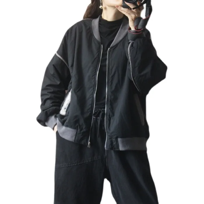 Thickened Cotton Jacket Baseball Collar Zipper Cotton Coat Winter Outerwear Retro Style Long Sleeve Pure Color for Women