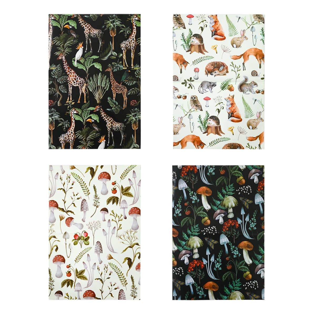 12pcs 70x50CM Gift Wrapping Paper DIY Handmade Jungle Animal Fox Junle Forest Leaf Mushroom Gift Packing Party Home Decoration