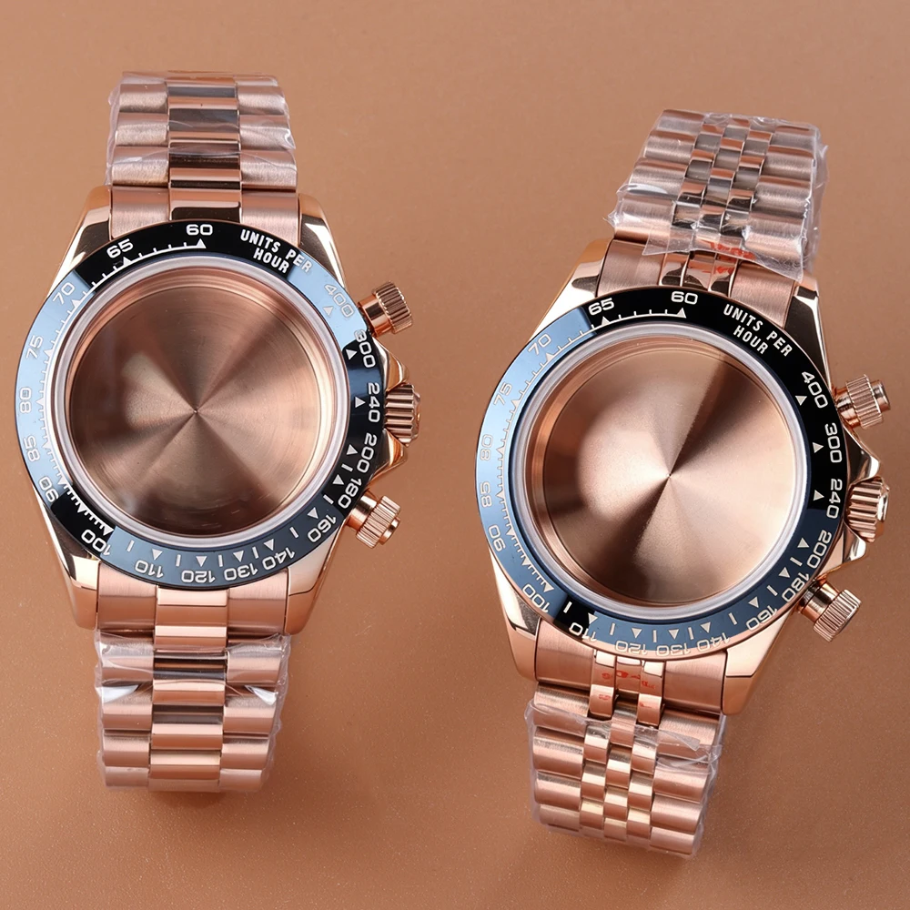 boitier-de-montre-en-acier-inoxydable-couleur-or-rose-modele-vk63-avec-bracelet-de-type-« presidentiel »-ou-« jubilee »-etanche-jusqu’a-10 atm-pour-mouvement-a-quartz-vk63