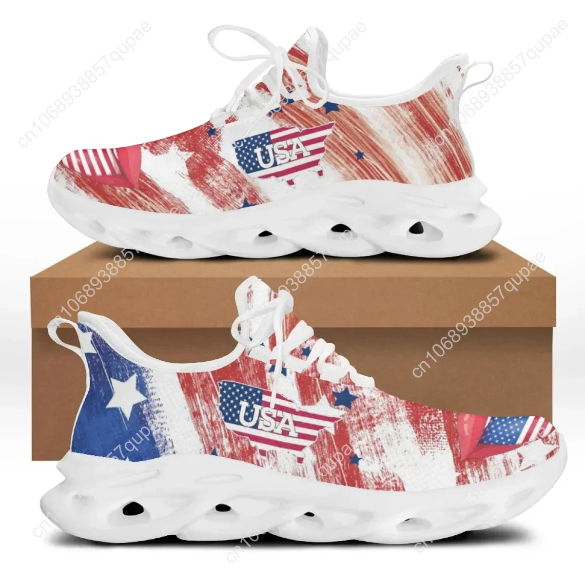 USA Flag Flat Mesh Shoe American Flag Custom Print Chunky Shoes Soft Sneakers National Design Zapatillas Running Hombre