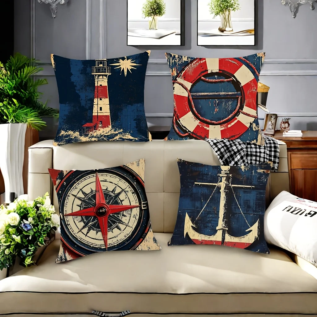 VIKAMA Theme Is Navigation, And It Has Designed Lighthouses, Anchors And Compasses. Comfortable Home Decoration Pillowcase