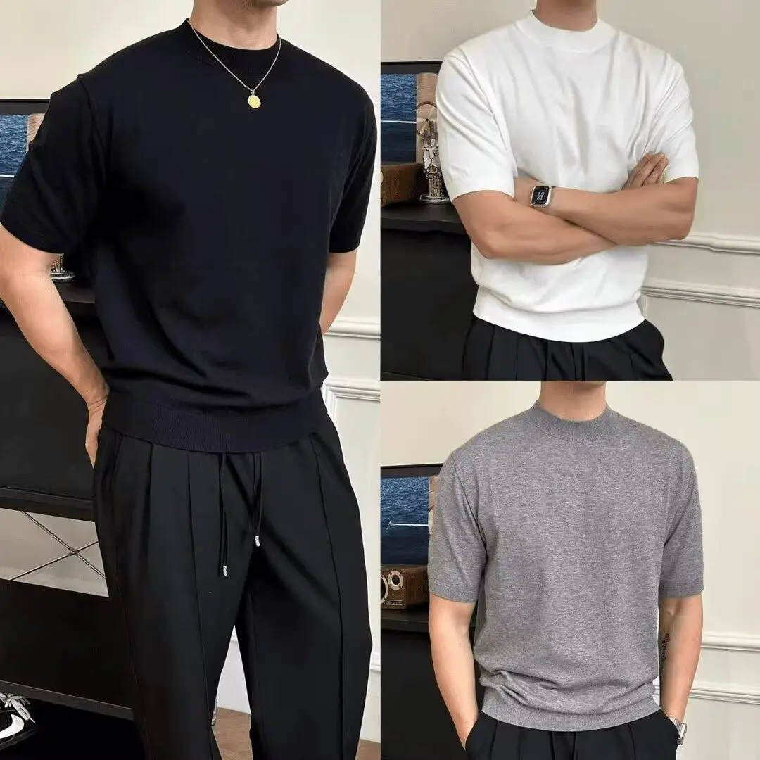 Loose Short Sleeve Men's T-shirt Summer Breathable Comfortable Polyester round Neck Print Top Trendy Brand Simple Design