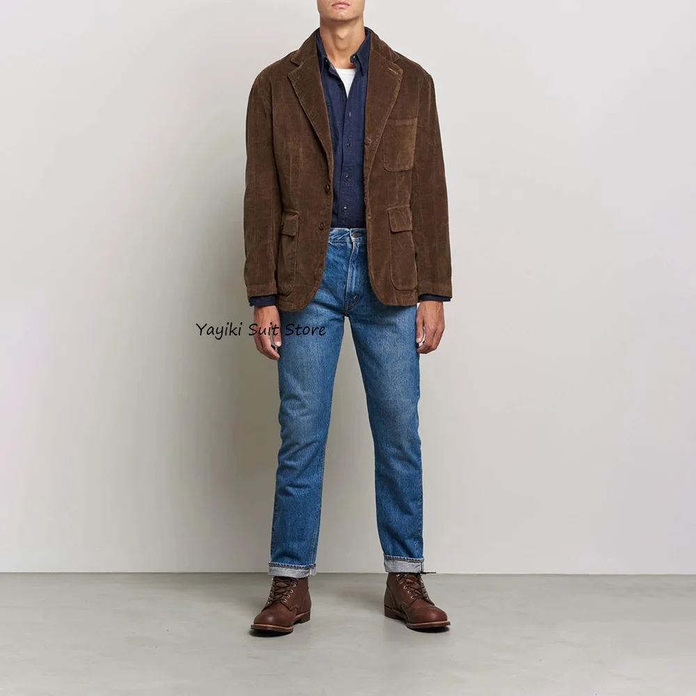 

Мужское социальное пальто из вельветовой ткани, городские пиджаки, пиджаки для мужчин, куртки высокого качества, повседневные однобортные однобортные с карманами и клапанами