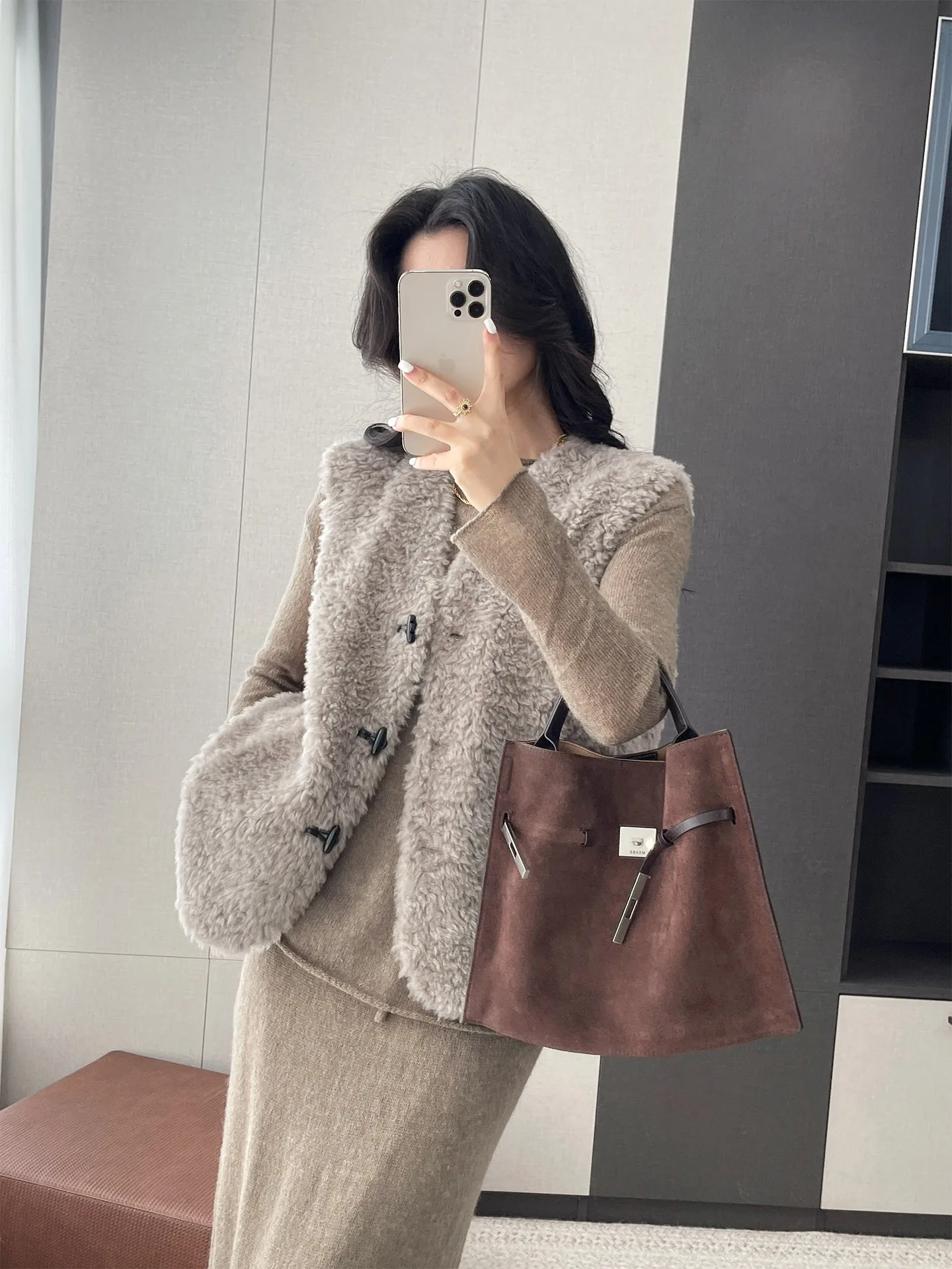 

00% шерсть, женское бархатное пальто из овчины с мехом ягненка, жилет Ning, новинка 2025 года, удобная повседневная одежда