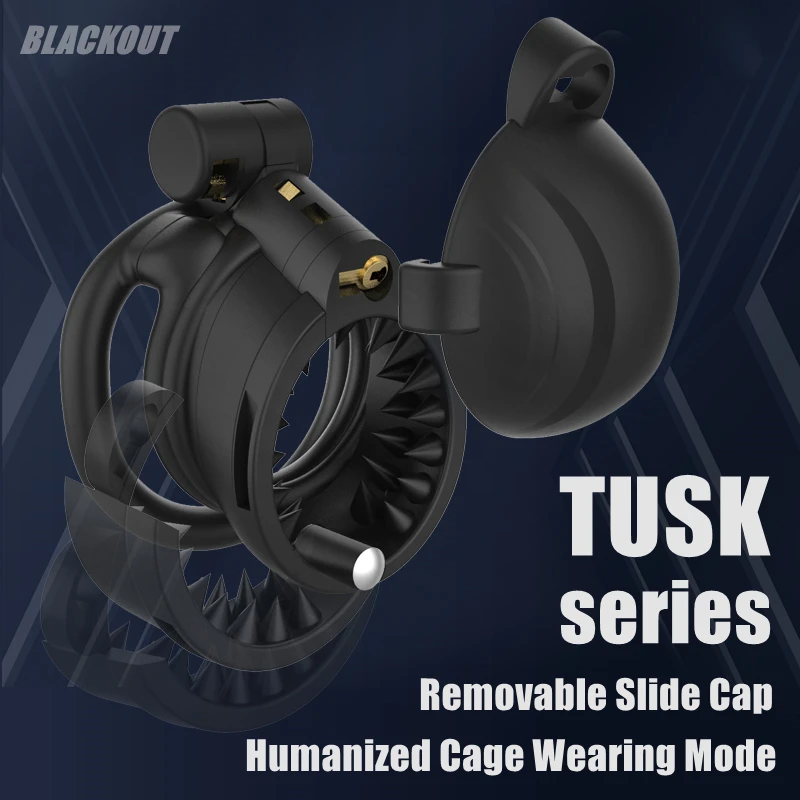 BLACKOUT 2023 NEW TUSK Design Removable Slide Cap Male Chastity Device Humanized Cock Cage 2 Types Penis Rings Adult Sex Toys