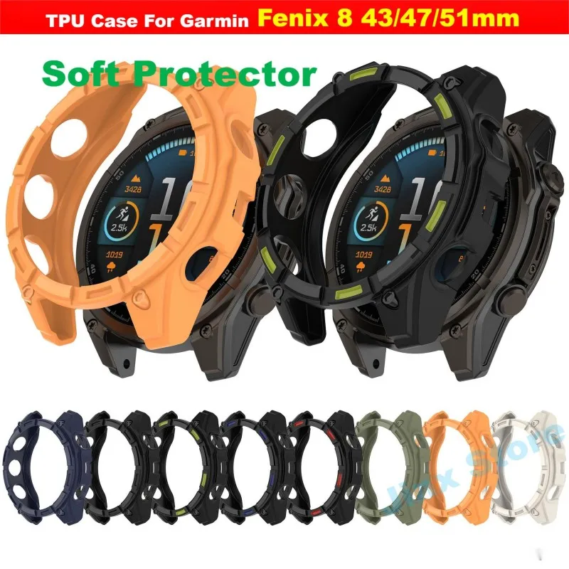 TPU Protective Case for Garmin Fenix 8 43mm 47mm 51mm AMOLED Solar Smart Watch Strap Silicone Cover Fenix8 Bumper Protector