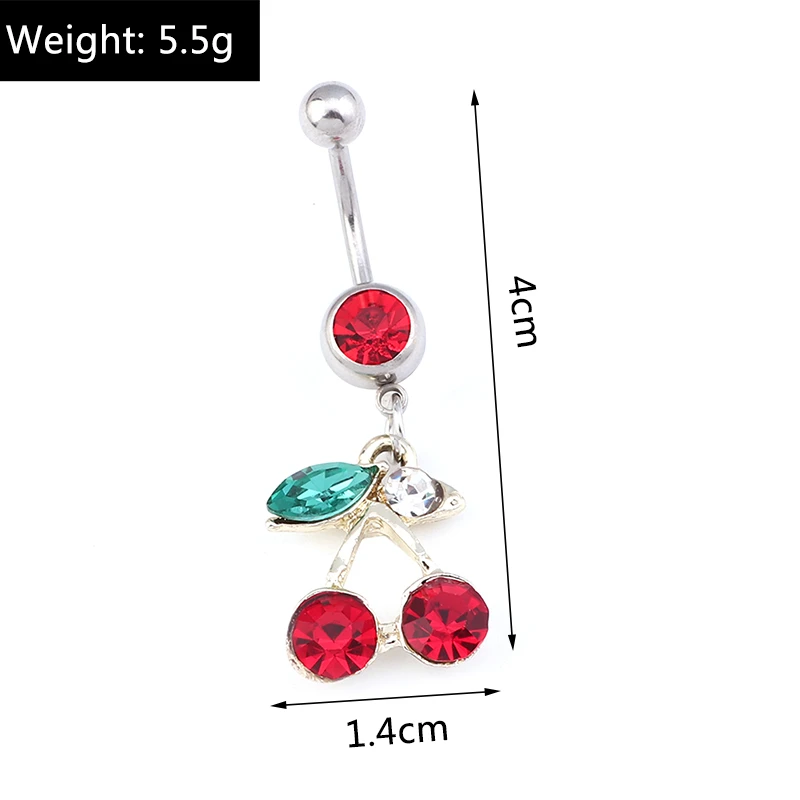 Fashion Crystal Cherry Belly Button Rings Sexy Navel Rings Belly Piercing Body Jewelry Women Girl Party Holiday Jewelry Gifts