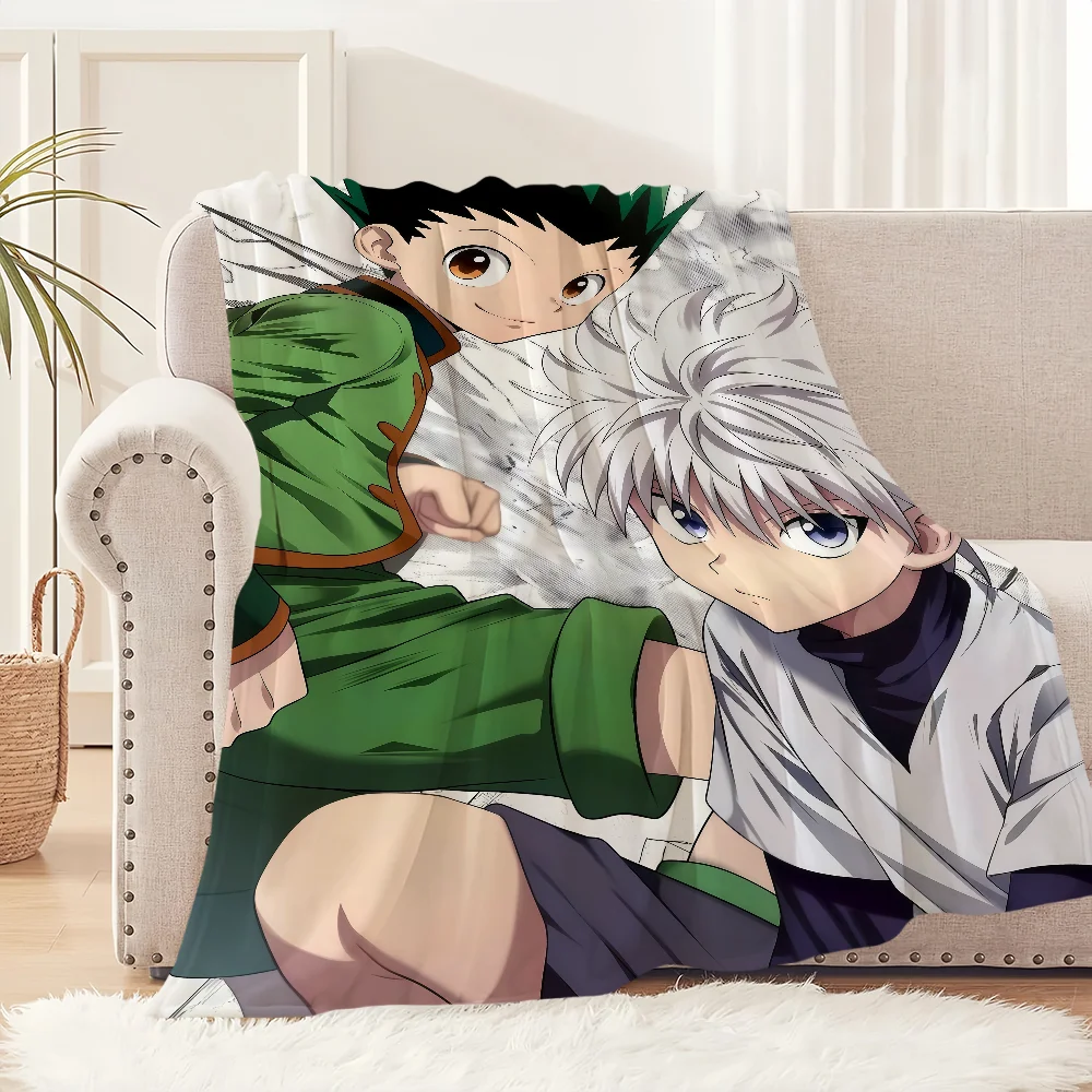 comic anime art h-hunter h-hunter Gon killua Flannel warm comfort  soft plush blanket for sofa living room bedroom travel gift