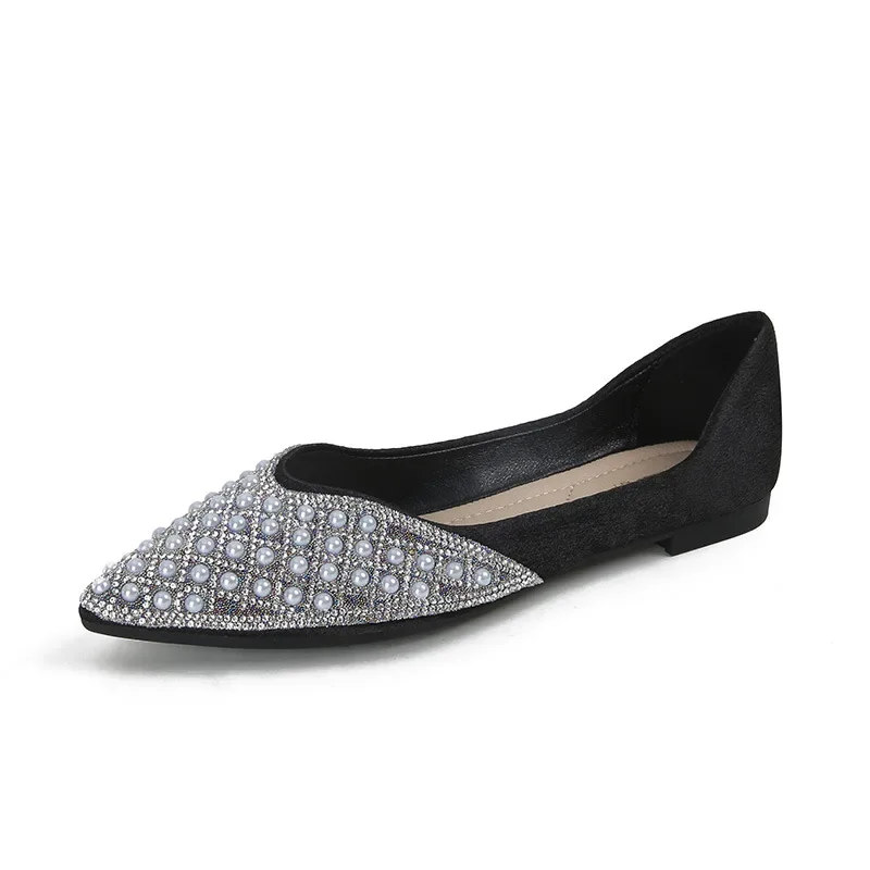 20 scarpe retrò da donna decorazione con strass di perle punta a punta piatta poco profonda a punta con strass a punta scarpe da donna di moda