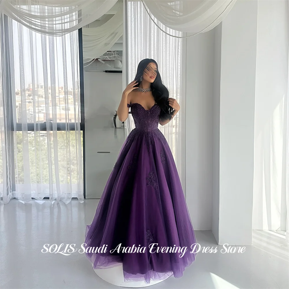 

SOLIS Purple Formal Gown Off the Shoulder Short Sleeves Prom Dresses Sequins Embroidery Evening Dress Modern Style Customized