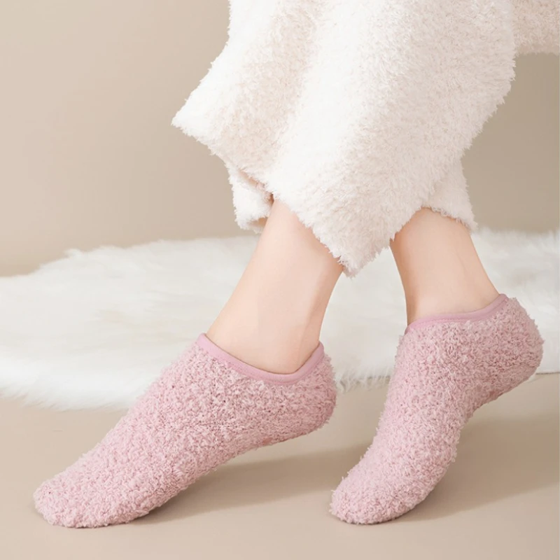 Thick Warm Coral Fleece Ankle Socks for Women Soft Plush Sleep Home Winter Floor Sock Non-Slip Comfortable Multi-Color Low Socks