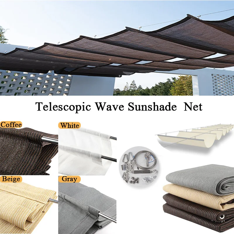 

Width 1.5m/2m Telescopic Wave Sunshade HDPE Shading Net Anti-UV Customize Home Terrace Balcony Privacy Canopy Shadow