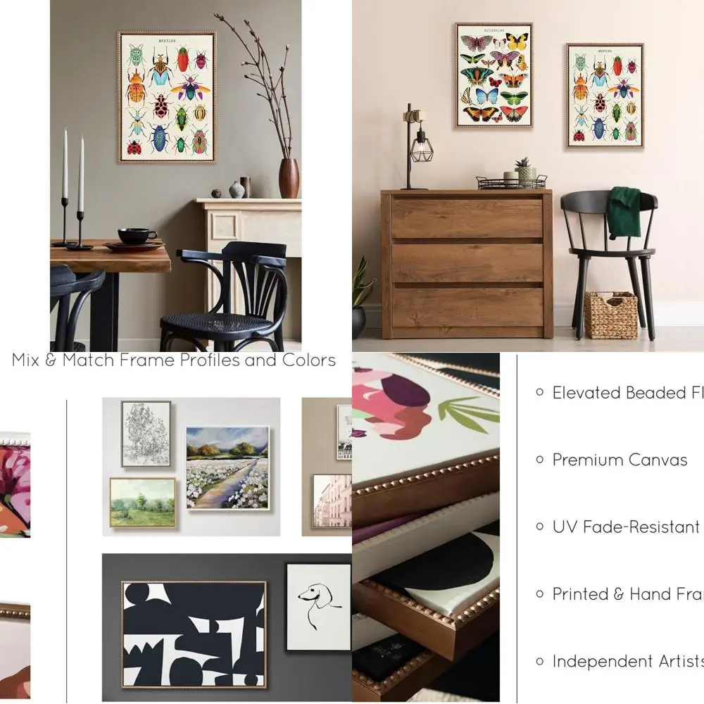 

Vintage Sylvie Beaded Beetles Wall Art by Tània García, 18x24, Gold Frame, Colorful Bug Decor