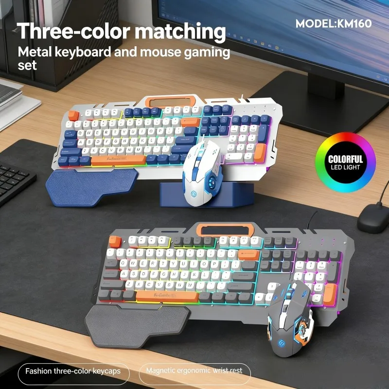 MageGee Three Color Matching Keyboard USB Wired Ergonomics Keyboard and Mouse Kit Multimedia Game Function  Mechanical Keyboard