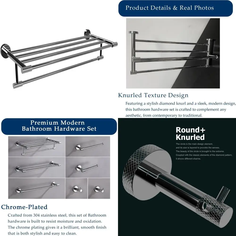 

Stainless Steel 24 Inch Wall Mounted Towel Racks for Bathrooms - Rust-Resistant, Chrome Finish, Stylish Knurled Design, Easy Hom