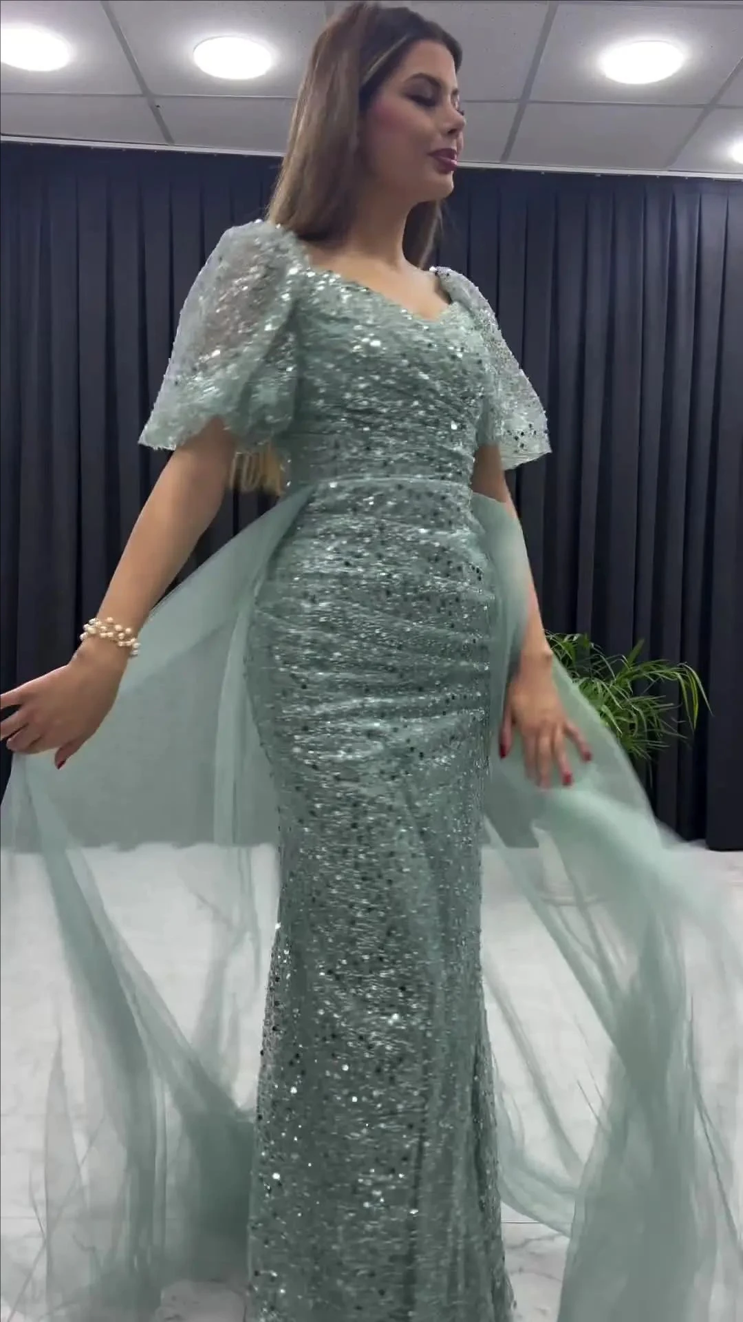 Eightale 2024 Shinning Sequins Prom Dress Half Sleeve Mermaid Evening Dress Women Formal Party Gown Robes De Soirée