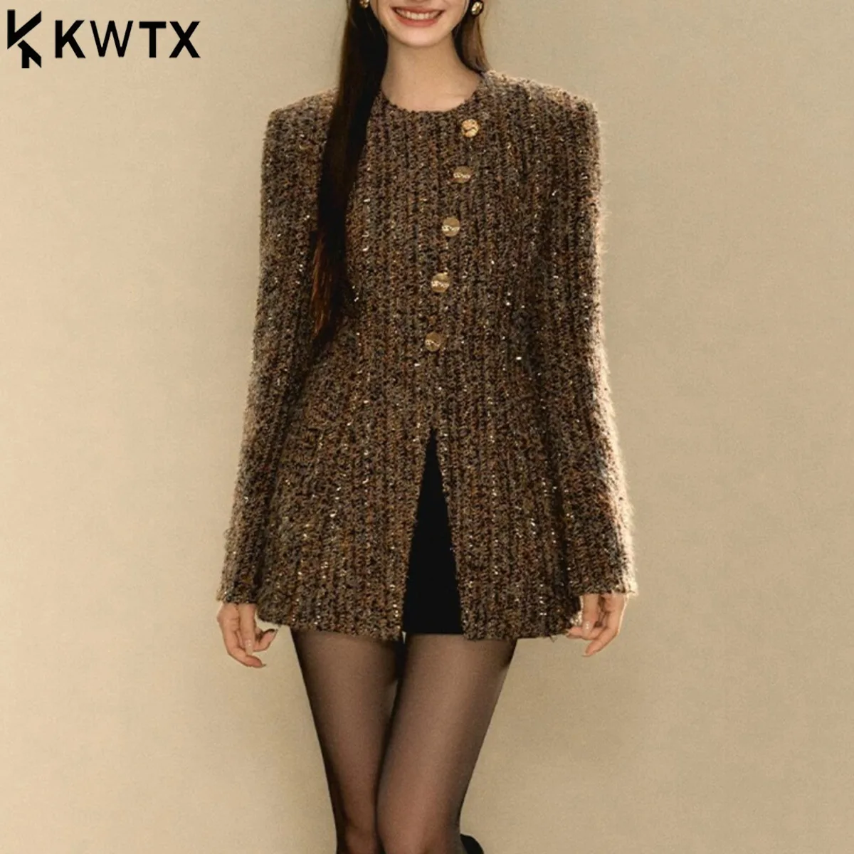 

KWTX Women’s New Arrival Solid Color Casual Jacket Belted Single Breasted Round Neck Elegant Vintage Chic Trendy 2025