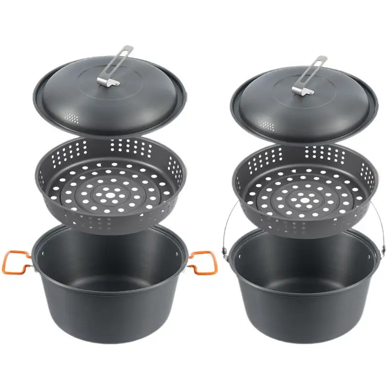 Portable Steamer Camping Cooking Pot Camping Steamer Pot 4.5L Non-Stick Pot Lightweight Cookware Hanging Pot Camping accessories