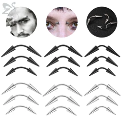 ZS 1 Pair 16G Cone Stainelss Steel Eyebrow Piercing Men Punk Curved Eyebrows Ring Spike Nose Bridge Piercings Jewelry 6/8/10MM
