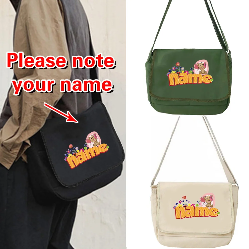 

Сумка-мессенджер с индивидуальным именем, многоразовые экологически чистые сумки-тоут, универсальная холщовая сумка через плечо с откидной крышкой, большая вместительная книжная упаковка