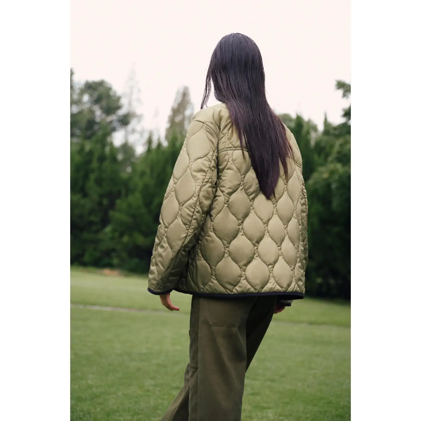 양면 착용 가능한 면 재킷 라운드 넥 긴 소매 패치워크 원단 초가을 스트리트 스타일 루즈핏 지퍼 클로저