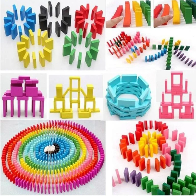 Juego de dominó de madera para niños, juego de bloques de dominó de colores, juegos de dominó de aprendizaje temprano, juguetes educativos para niños, 120 unids/set