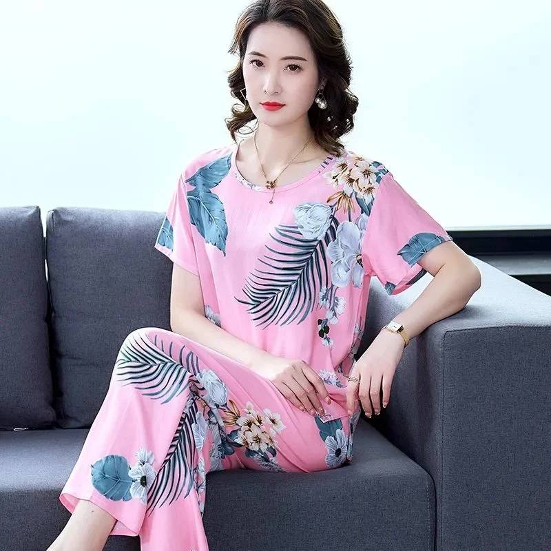 Cotton Suit Lady 2024 Summer New Two-Piece Casual Loose Set Middle-Aged Old Mothers 2PCS Fashion Simple Round Neck Outfit Woman