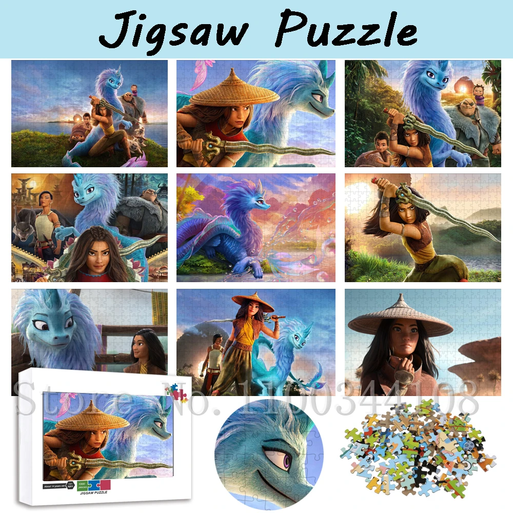 

300/500/1000 PCS Disney Movies Cartoon Puzzles Raya and The Last Dragon Jigsaw Puzzles Parent-Child Interactive Game Toys