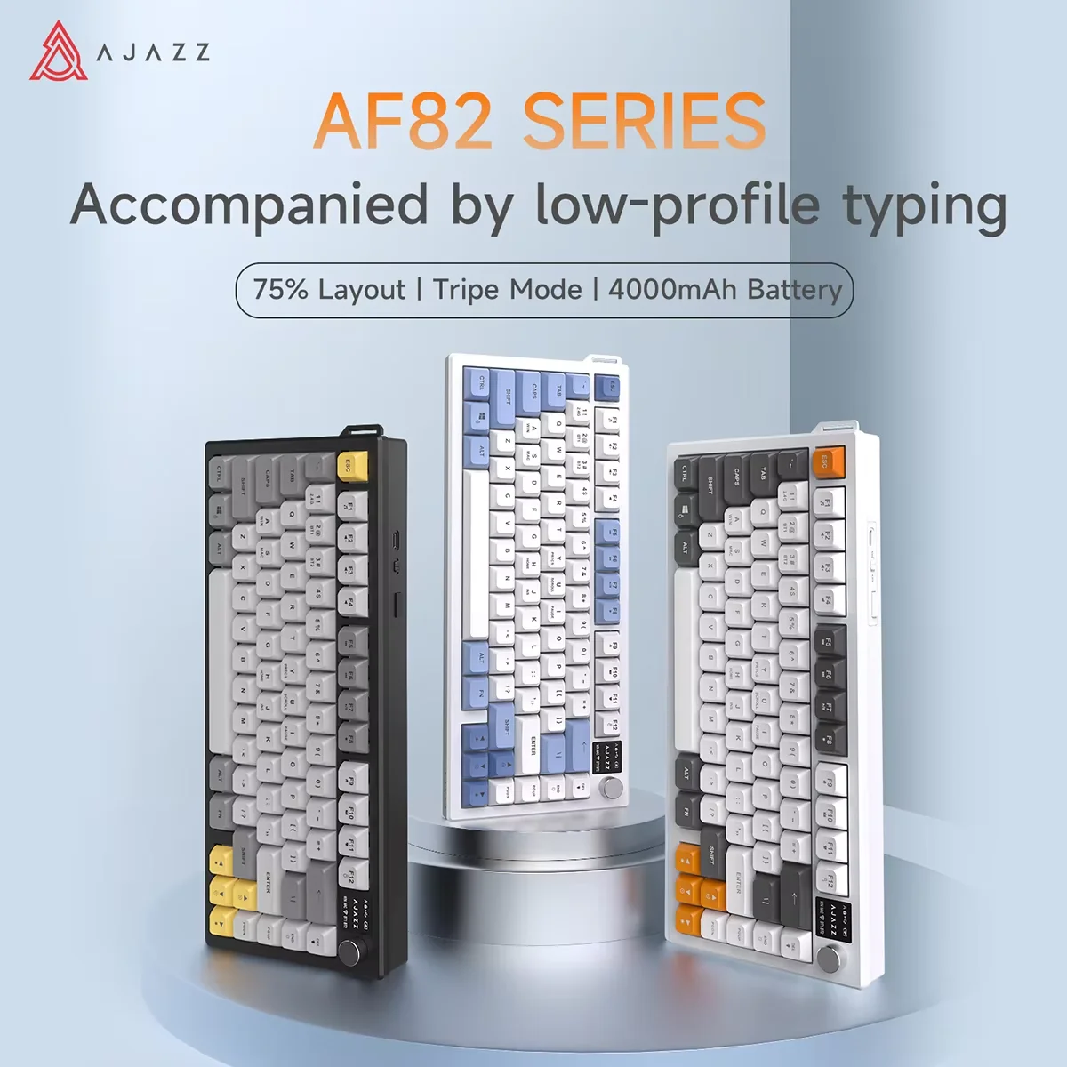 AJAZZ AF82 Low-Proflie Electrostatic Keyboard  4000mAh Trl-Mode 75% Type-C Display Screen  Keyboard Office Gaming E-sport