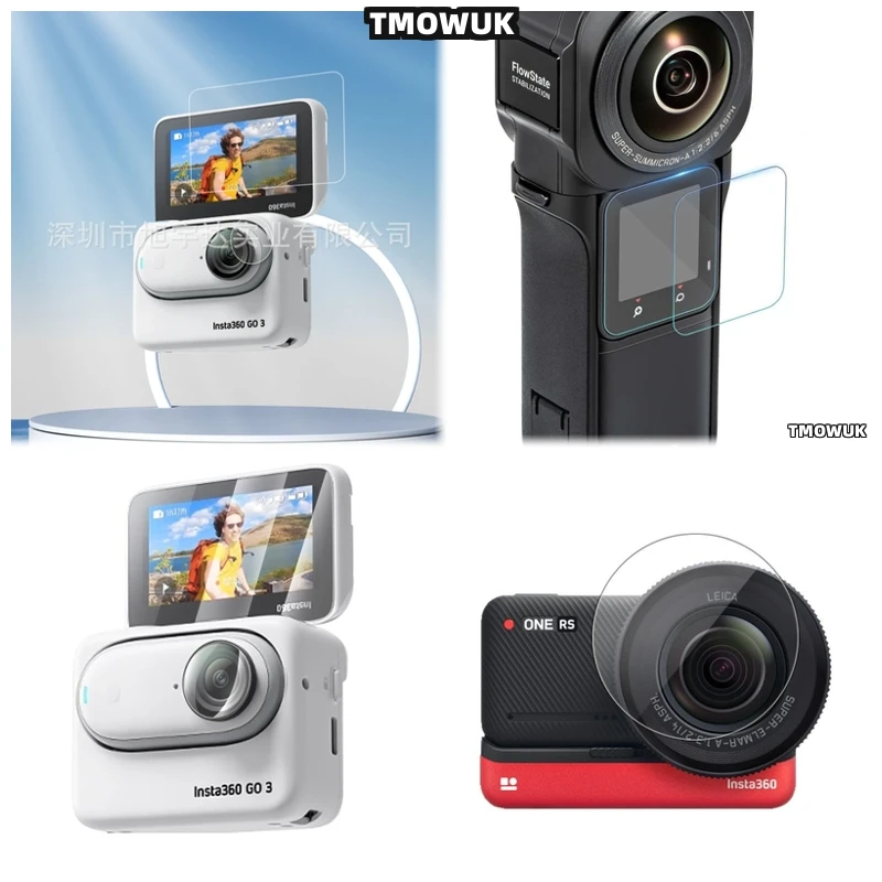 

For Insta360 GO3S Accessories, Hard Tempered Glass LCD Screen Protector + TPU Soft Lens Film Cover For One RS Link 2 Link 2C GO