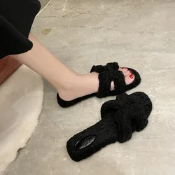 Women's non-slip warm suede slippers 2024 winter new hot sale fashion casual thick fur plus velvet low heel cotton slippers