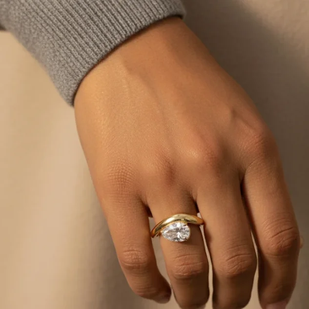Modischer Birnenförmiger Moissanit Hochzeits- und Partyring für Damen 925 Sterling Silber Feiner Schmuck Geschenk Damen Moissanit Diamantring