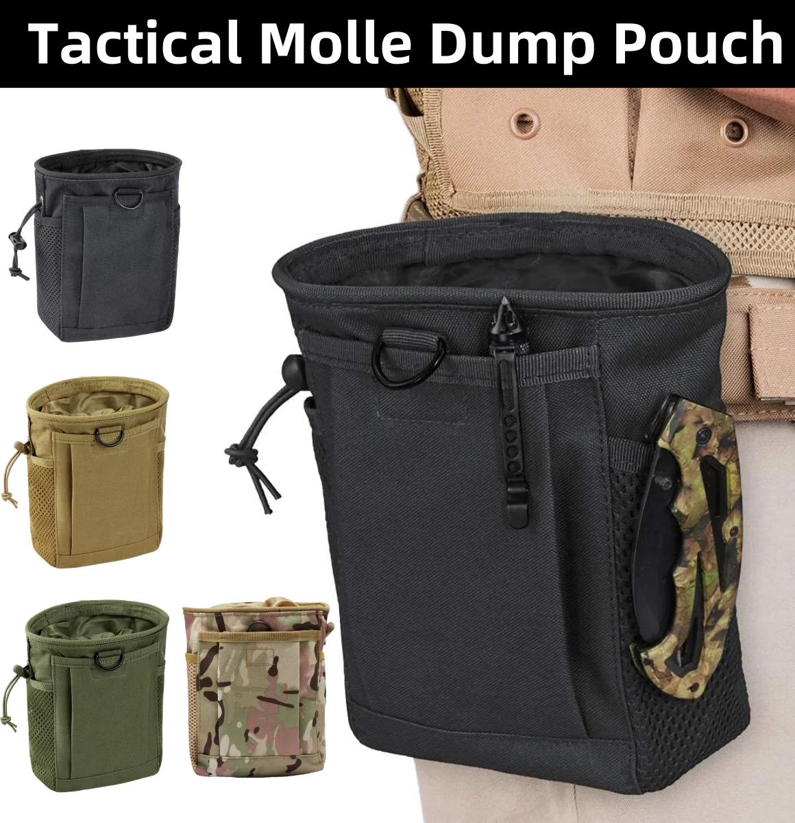 Outdoor Molle Drawstring Ammunition Bag Adjustable Utility Belt Fanny Hip Waist Bag Outdoor Ammo Storage Pack Ammo Bag