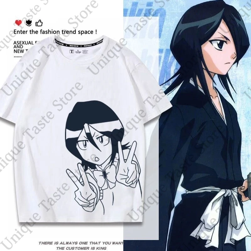 ‌Anime BLEACH T Shirt ‌Kuchiki Rukia Cartoon Cute Print T-shirt Fashion Harajuku Women Men Summer Cotton Short Sleeve Tee Tops