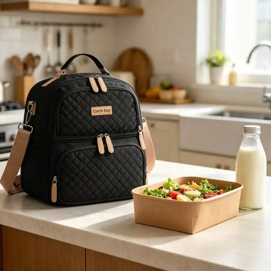 Lunch Bag For Women,Dual Compartment Backpack For Work,Insulated Leakproof Large Lunchbag For Hiking,Picnic,Beach Adjustable Sho