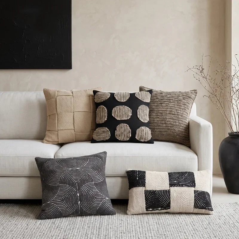 Luxury Jacquard Weaving Cushion Cover Modern Wabi-Sabi Abstract Decorative Pillowcase Chunky Textured Decorative Pillow Cover