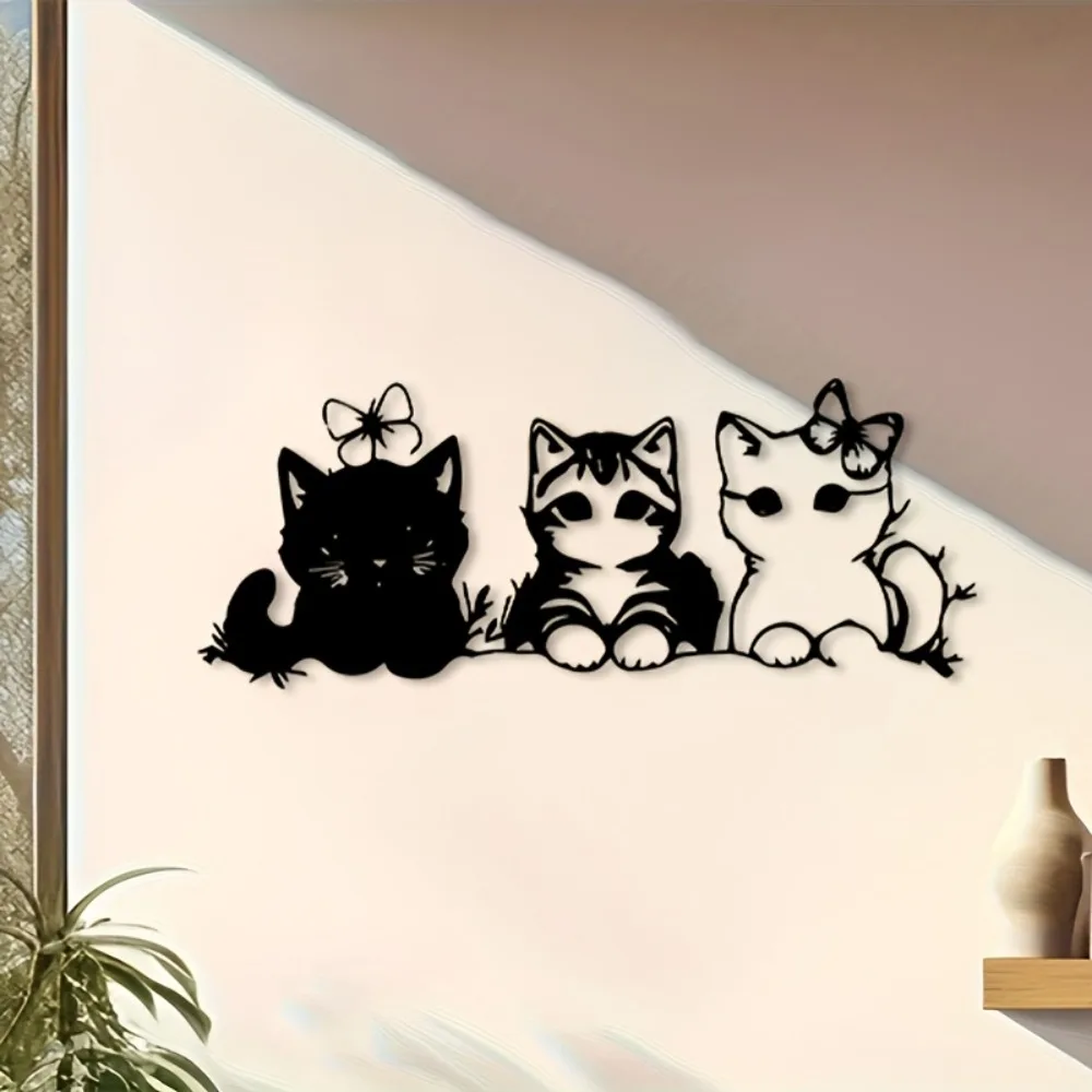 CIFBUY Iron Wall Art Rustproof Kitten Butterfly Metal Hanging Decor For Home Living Room Farmhouse Rustic Vintage