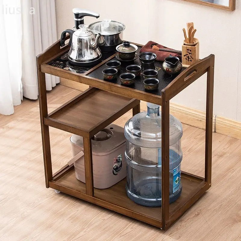 Mobile tea cart tea table home living room tea cabinet multi-functional water all-in-one tea tray set, modern simple tea set