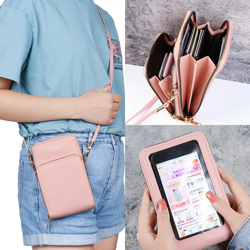 2024 Fashion Women Girls Bags Soft Leather Wallets Cell Phone Purse Crossbody Shoulder Strap Handbag for Lady New Style